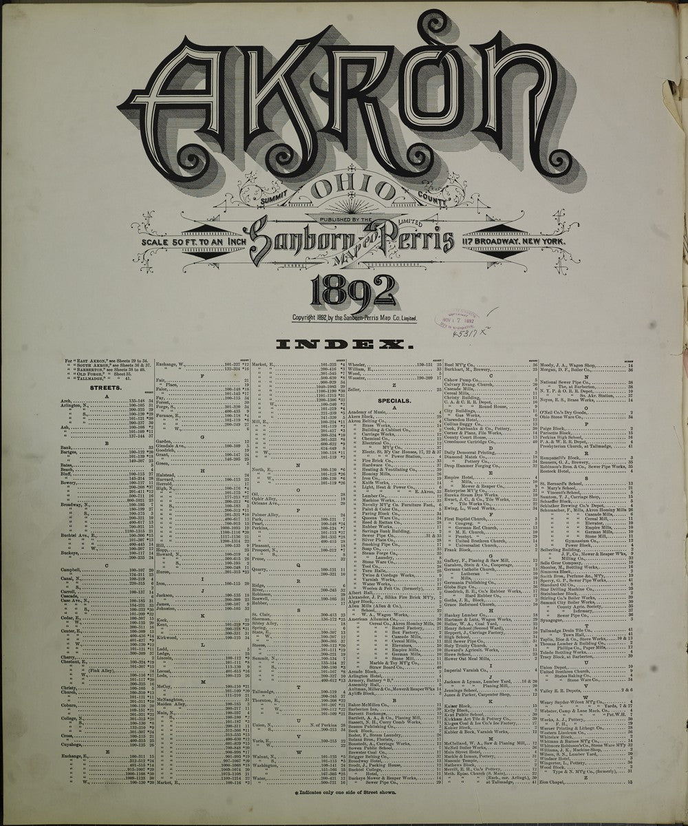 Akron, Ohio - 1892 Sanborn Map