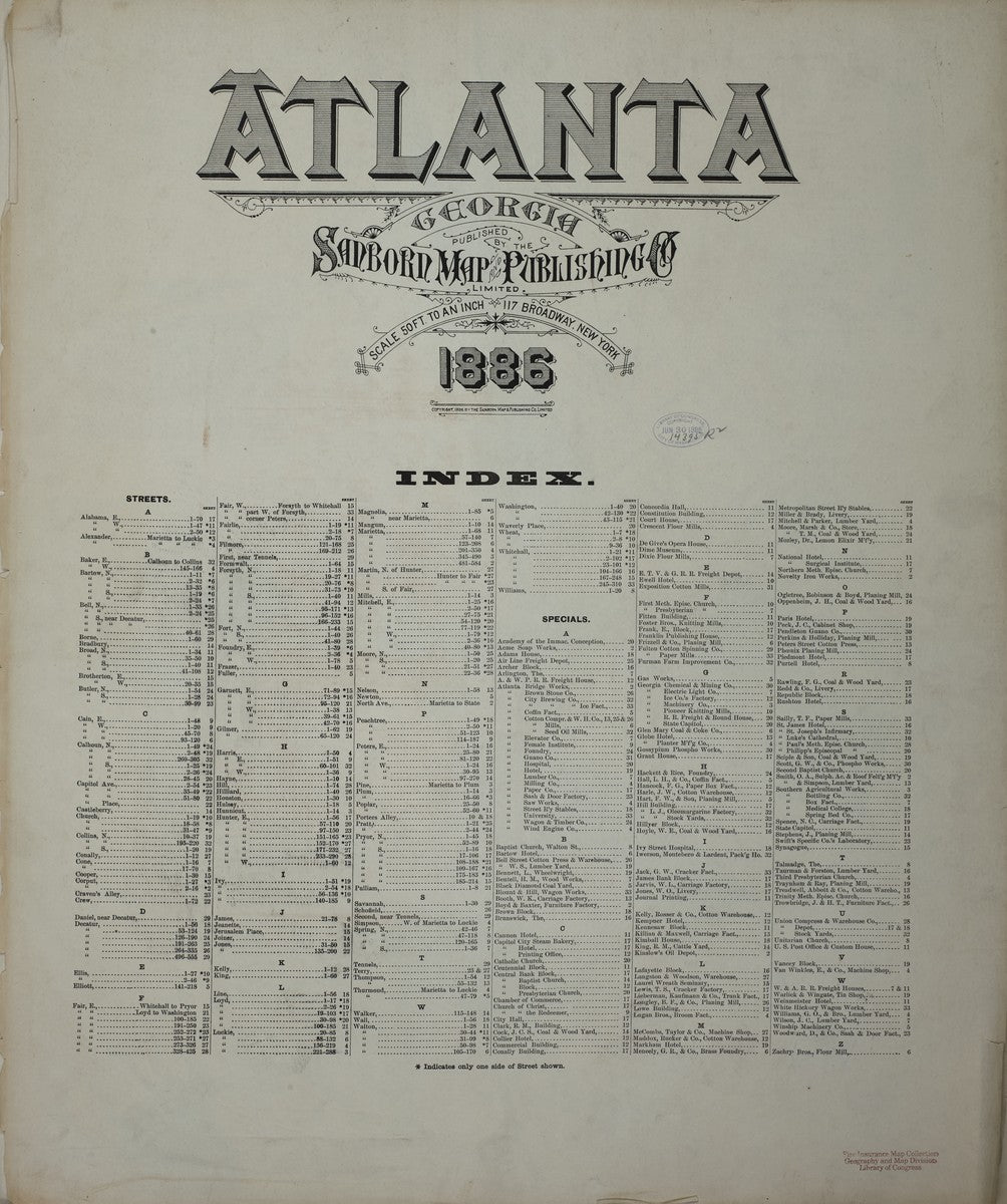 Atlanta, Georgia - 1886 Sanborn Fire Insurance Map