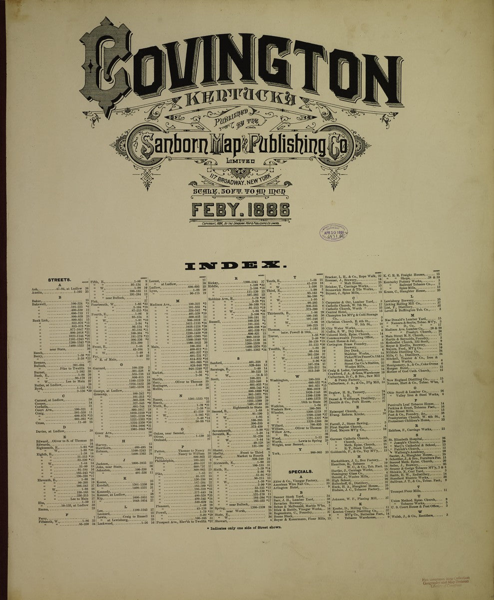 Covington, Kentucky - 1886 Sanborn Map