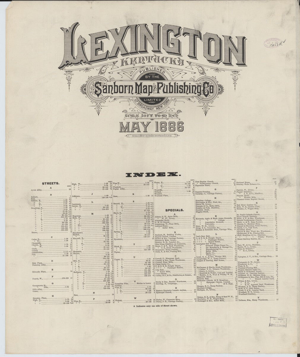Lexington, Kentucky - 1886 Sanborn Map