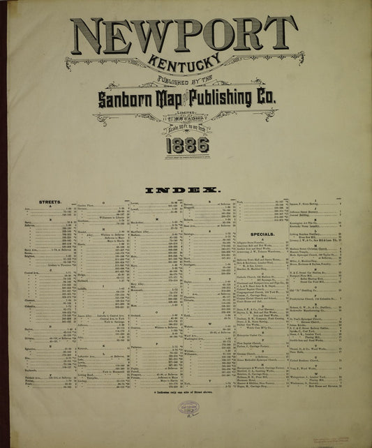 Newport, Kentucky - 1886 Sanborn Map