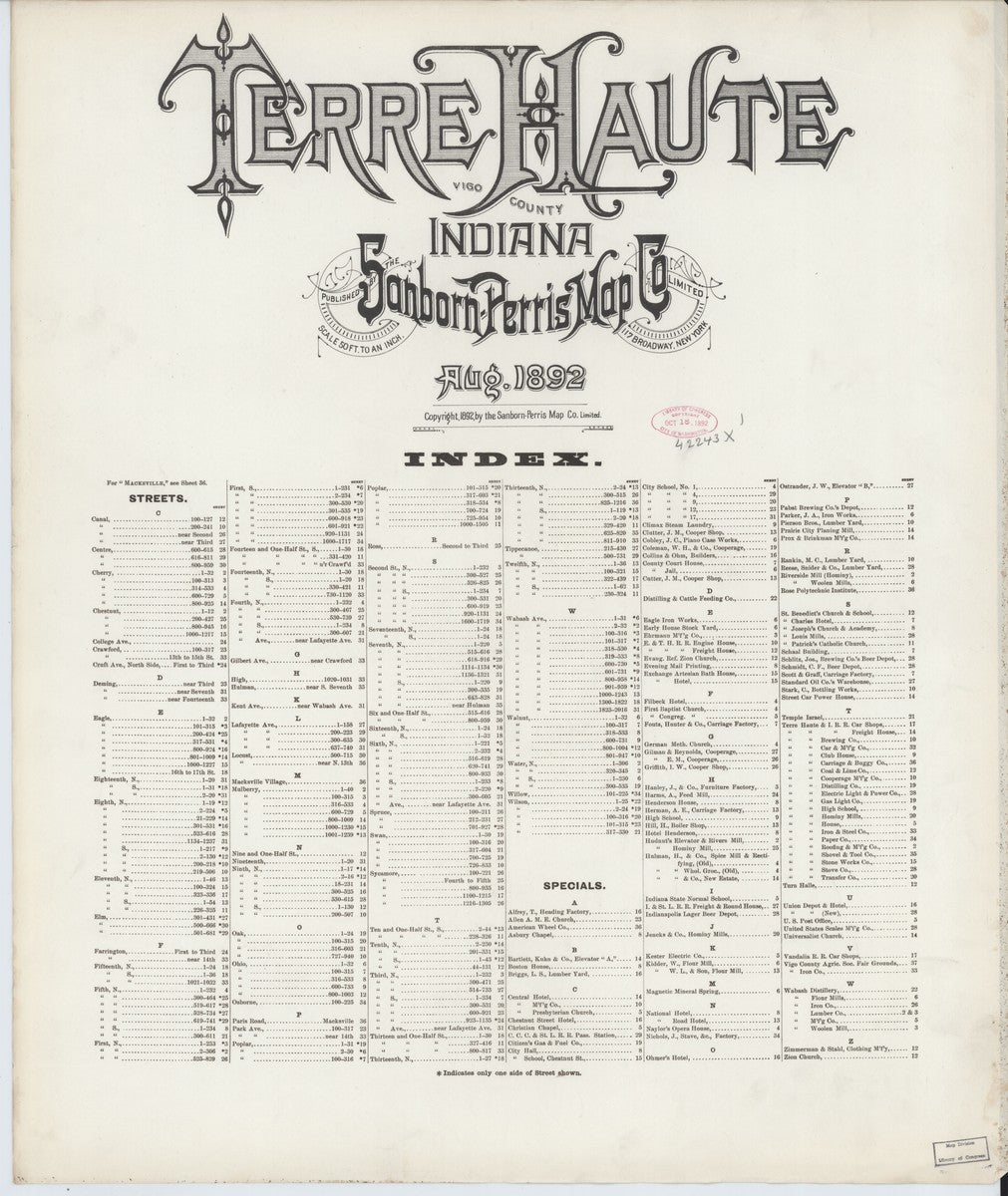 Terre Haute, Indiana - 1892 Sanborn Map